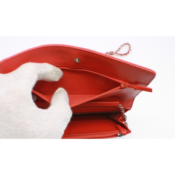 Chanel Caviar Quilted Chevron Wallet On Chain Red - Picture 10 of 11